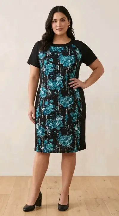 Vestido floral negro y azul para mujer - miniatura 2