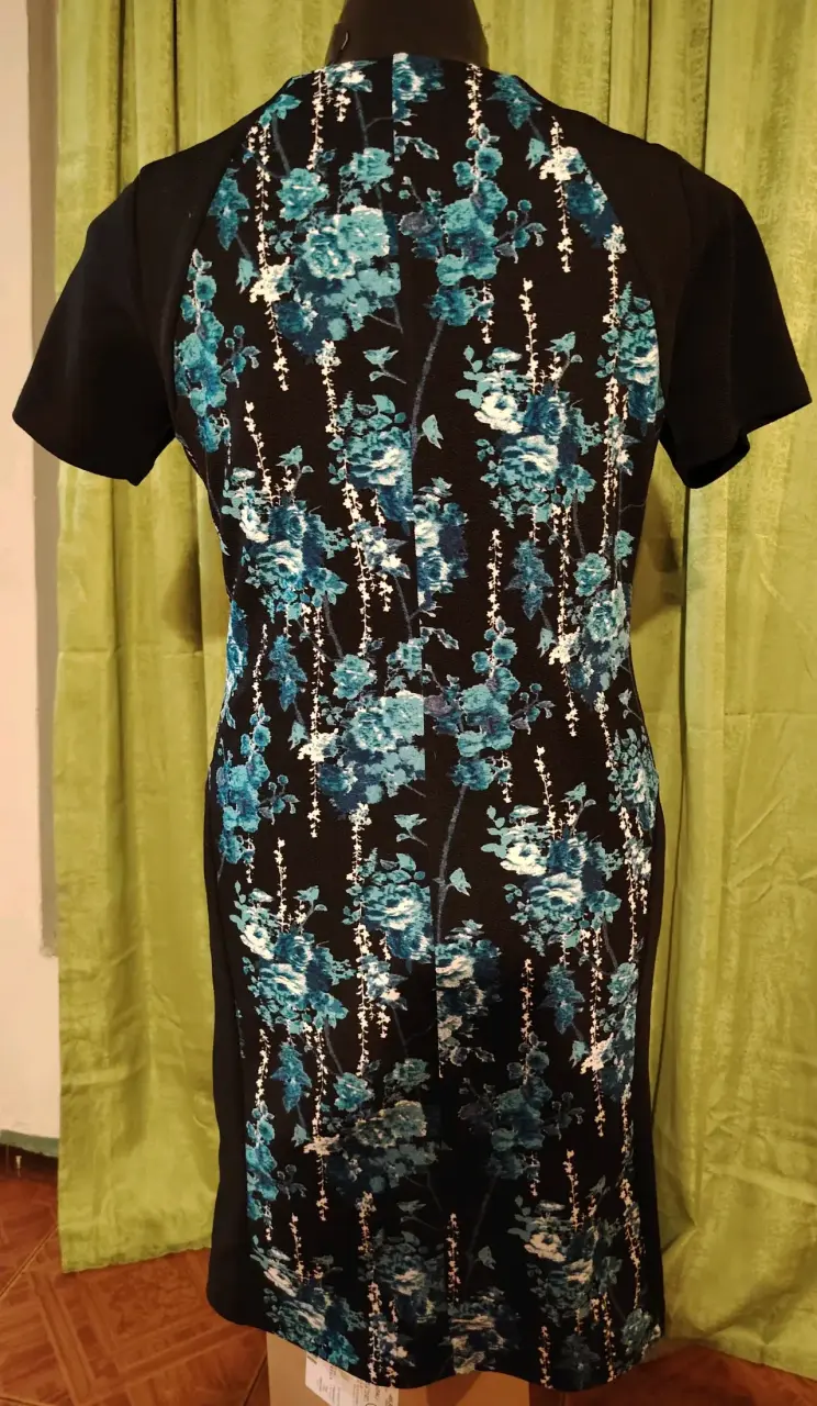 Vestido floral negro y azul para mujer - 5