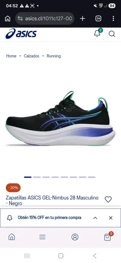 Zapatillas ASICS GEL-Nimbus 28 Negro Hombre - miniatura 1
