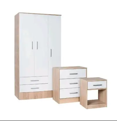 Juego de dormitorio moderno blanco y madera - miniatura 1