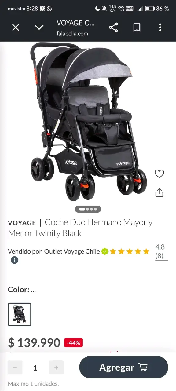 Coche Doble Voyage Twinity Black para Hermanos - 1