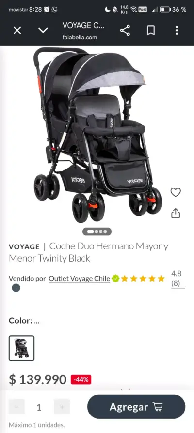 Coche Doble Voyage Twinity Black para Hermanos - miniatura 1