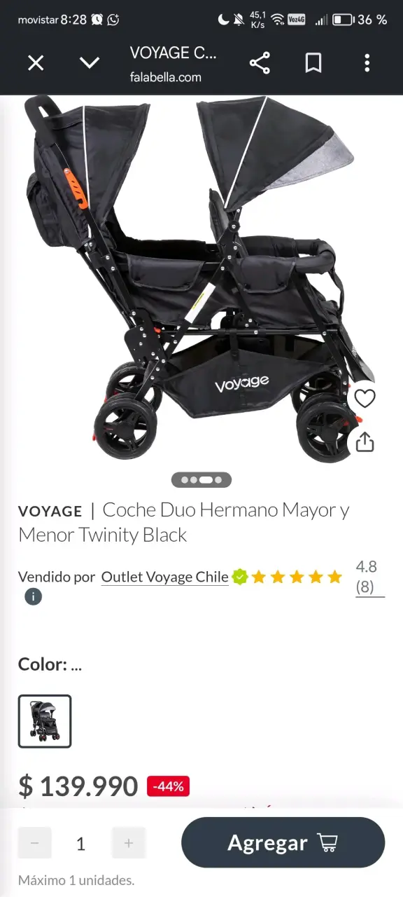 Coche Doble Voyage Twinity Black para Hermanos - 2