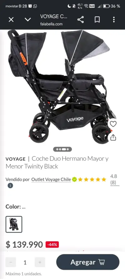 Coche Doble Voyage Twinity Black para Hermanos - miniatura 2