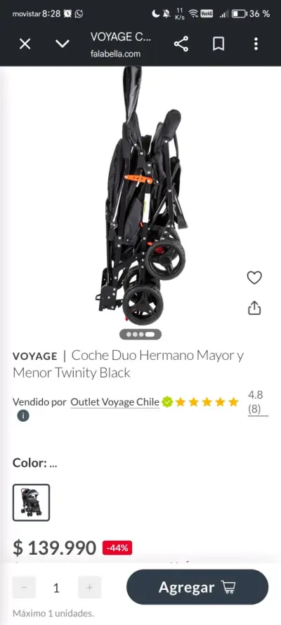 Coche Doble Voyage Twinity Black para Hermanos - miniatura 3