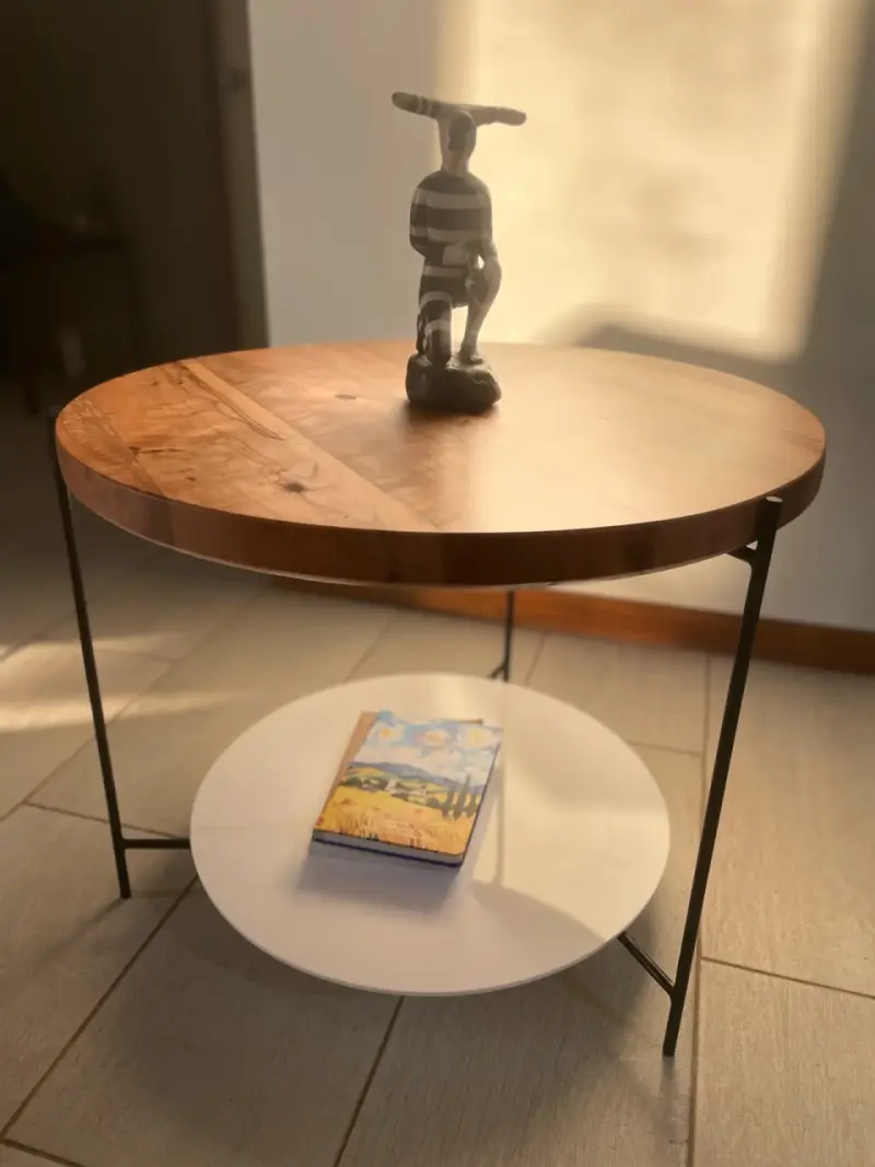 Mesa de centro redonda de madera y metal