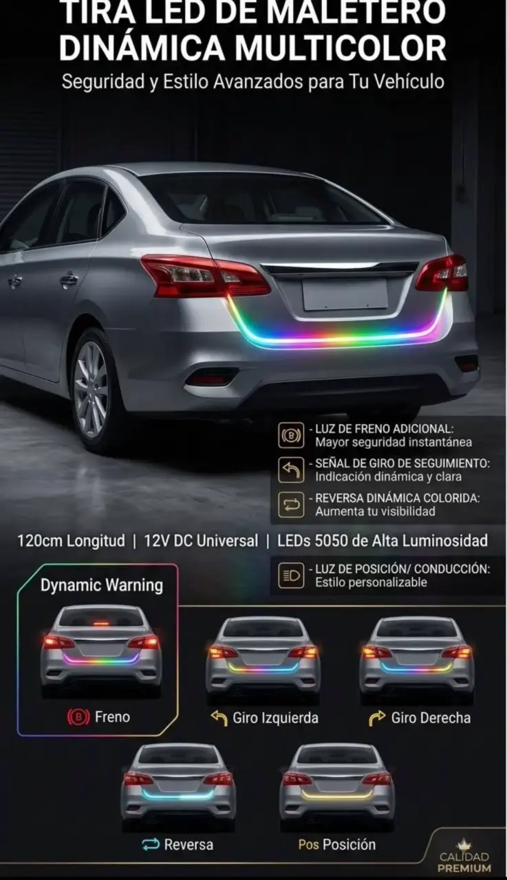 Tira LED de maletero dinámica multicolor para auto - 1
