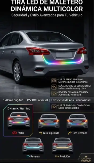 Tira LED de maletero dinámica multicolor para auto - miniatura 1