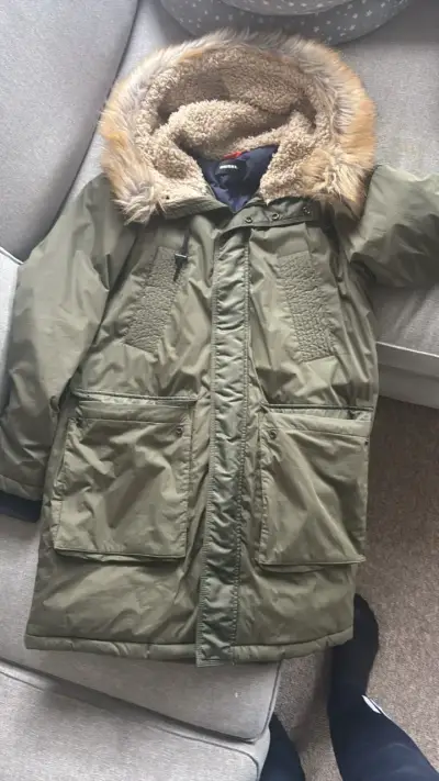 Parka verde con capucha de piel sintética Diesel - miniatura 1