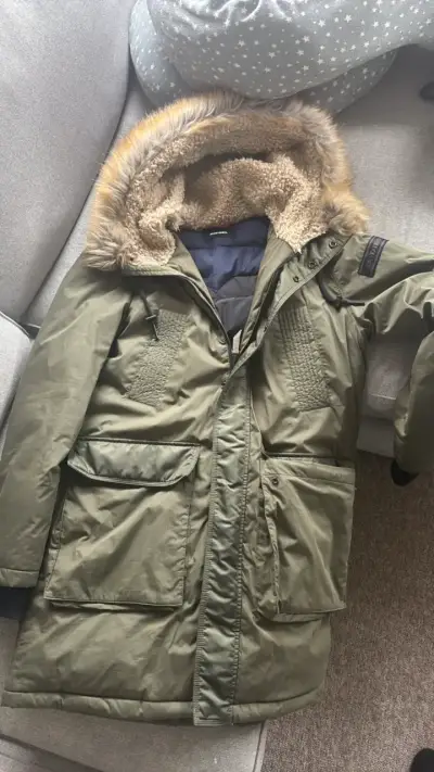 Parka verde con capucha de piel sintética Diesel - miniatura 4
