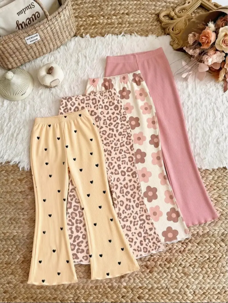 Pack de pantalones acampanados para niñas con estampados variados - 1