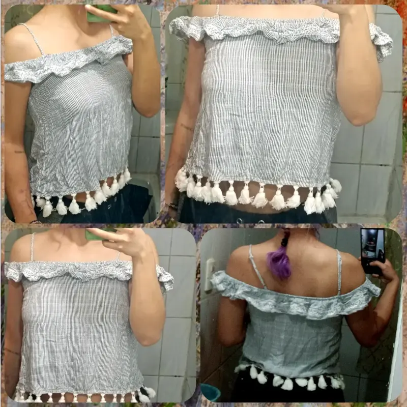 Blusa sin hombro con volantes y borlas Aeropostale - 1