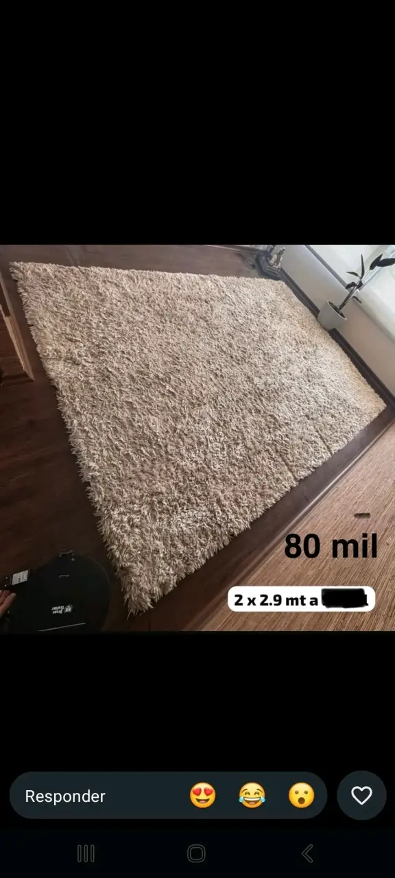 Alfombra beige grande de pelo largo