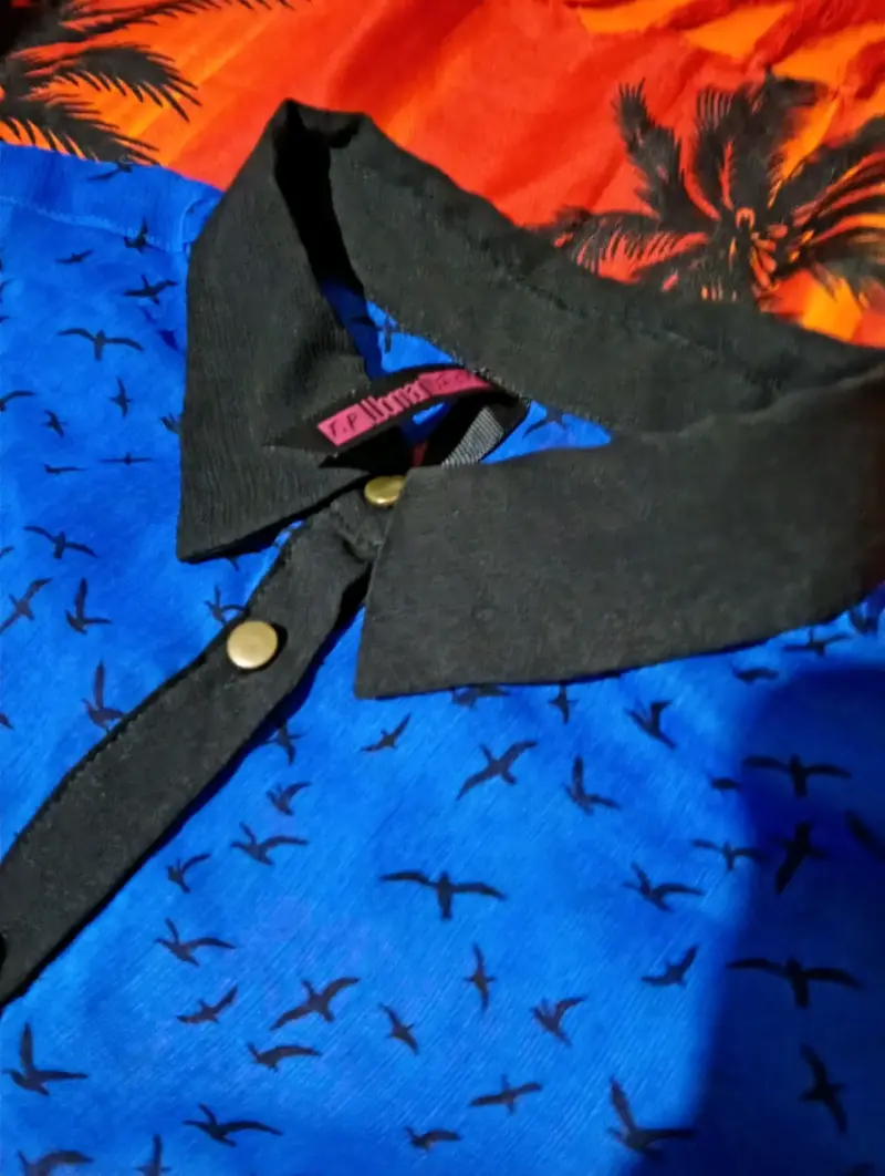 Blusa sin mangas azul con estampado de aves - 3