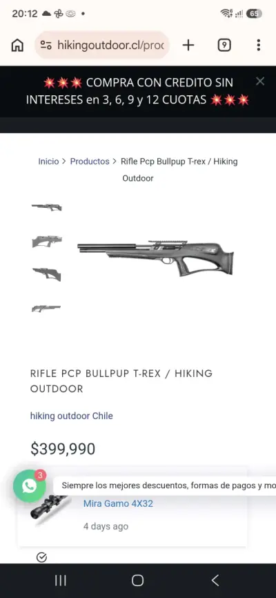 Rifle PCP Bullpup T-Rex con Mira - miniatura 1