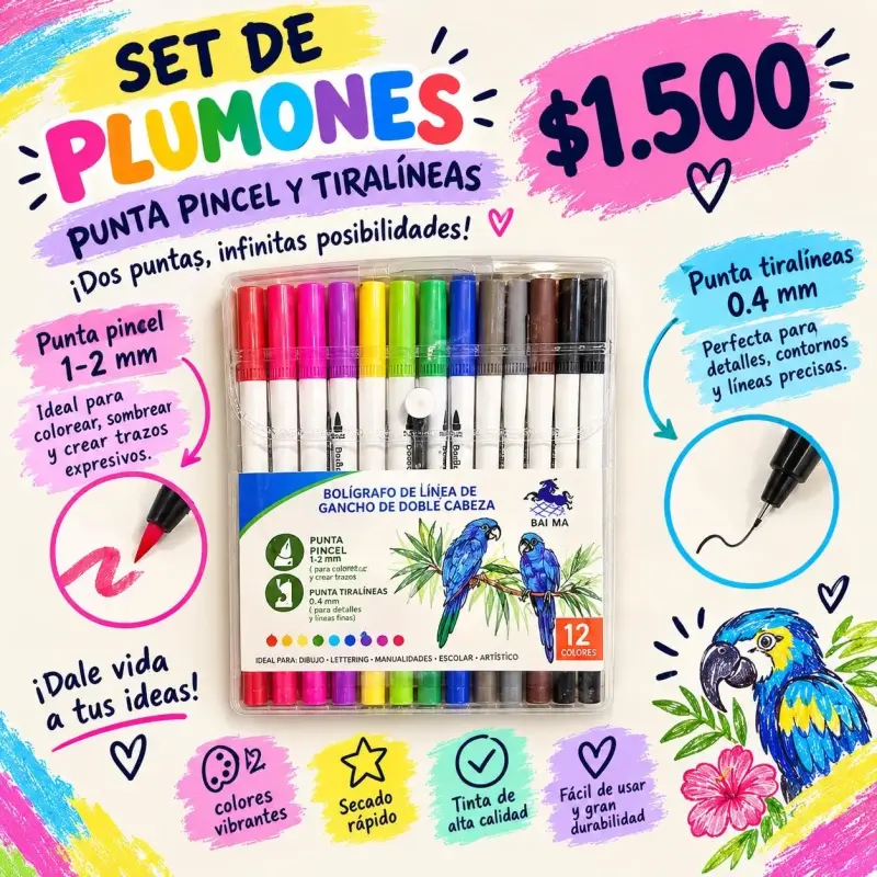 Set de Plumones de Colores con Punta Doble - 4