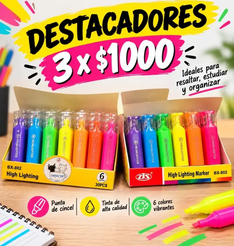 Set de destacadores y marcadores de colores