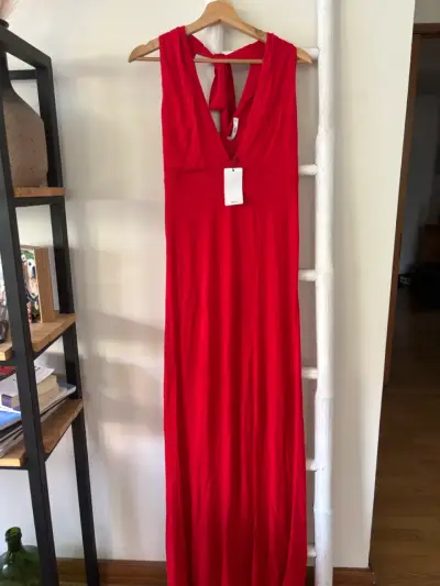 Vestido largo rojo sin mangas elegante - miniatura 1
