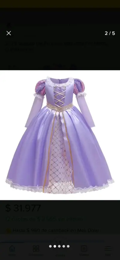 Vestido de princesa Rapunzel para niñas color lila - miniatura 1