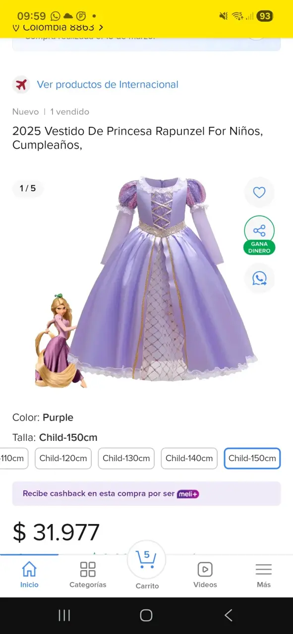 Vestido de princesa Rapunzel para niñas color lila - 2
