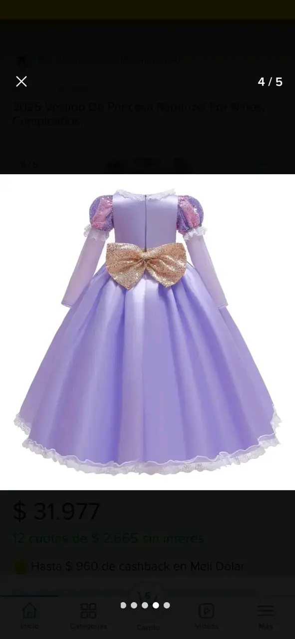 Vestido de princesa Rapunzel para niñas color lila - 3