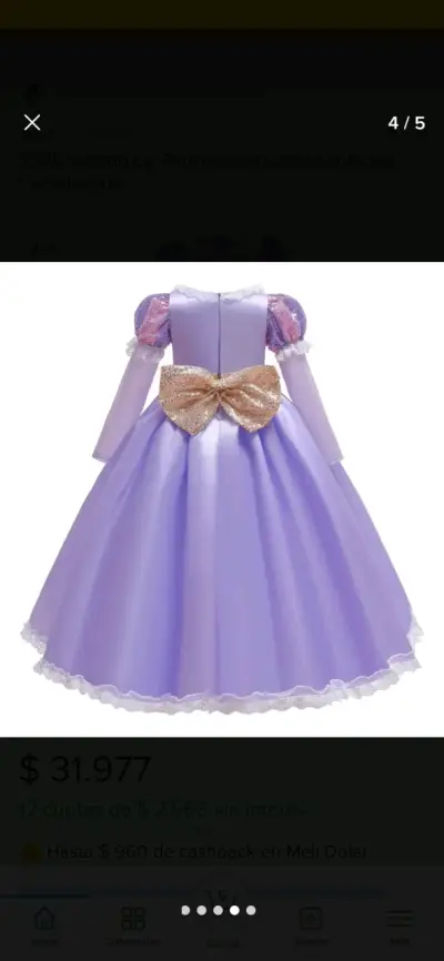 Vestido de princesa Rapunzel para niñas color lila - miniatura 3