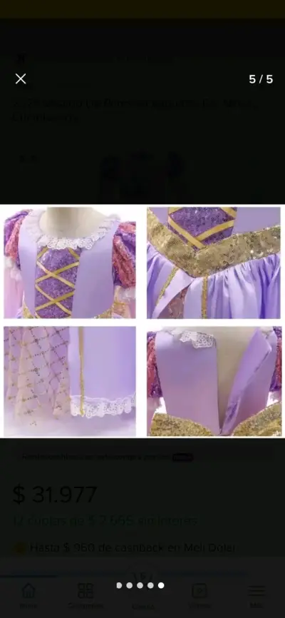 Vestido de princesa Rapunzel para niñas color lila - miniatura 4