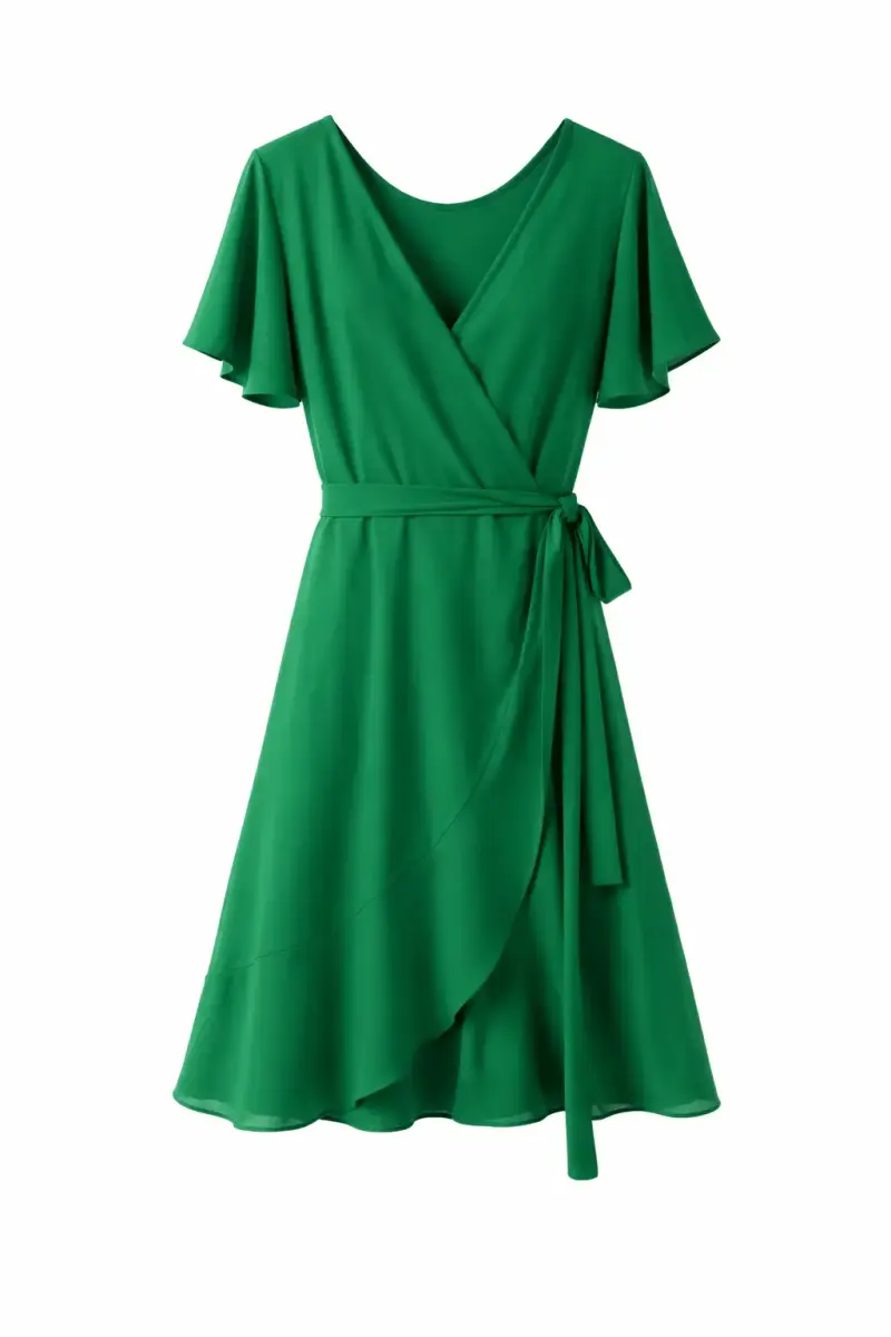 Vestido verde Blanka Atelier cruzado con cinturón