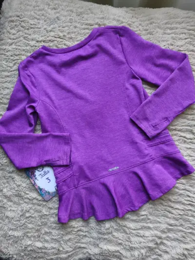 Polera morada de manga larga Adidas para niña - miniatura 3