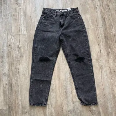 Jeans negros desgastados ancho para mujer Sybilla - miniatura 1