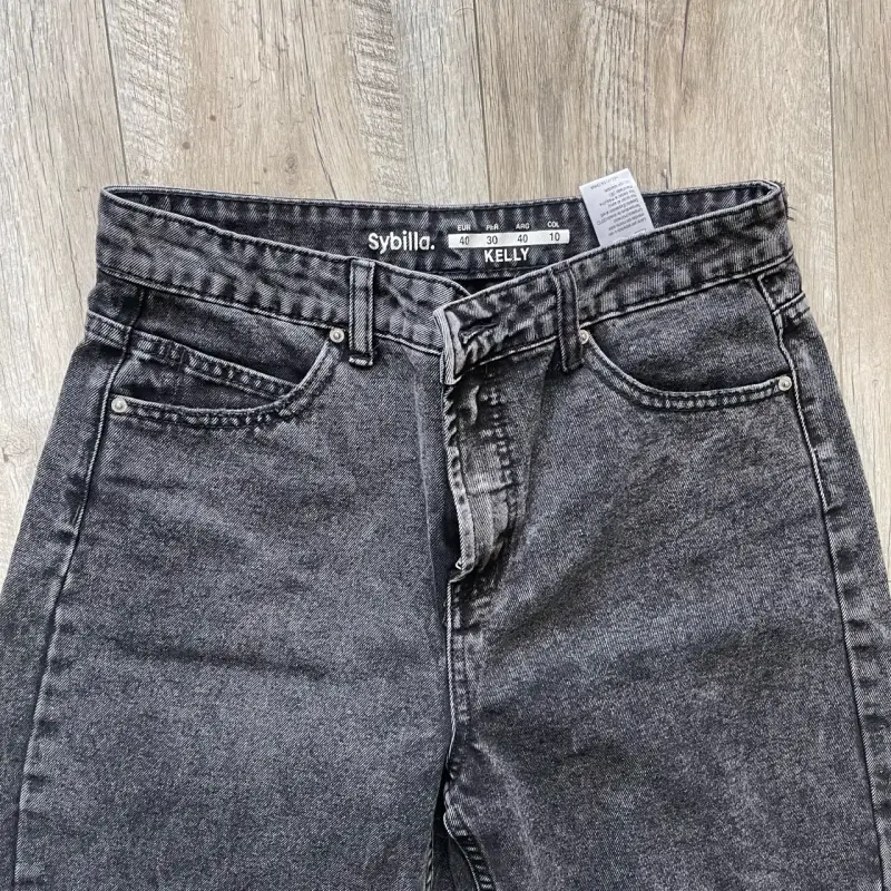 Jeans negros desgastados ancho para mujer Sybilla - 2