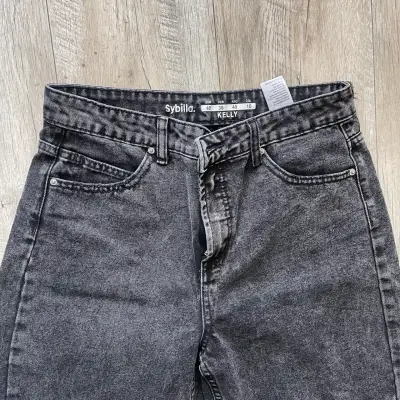 Jeans negros desgastados ancho para mujer Sybilla - miniatura 2