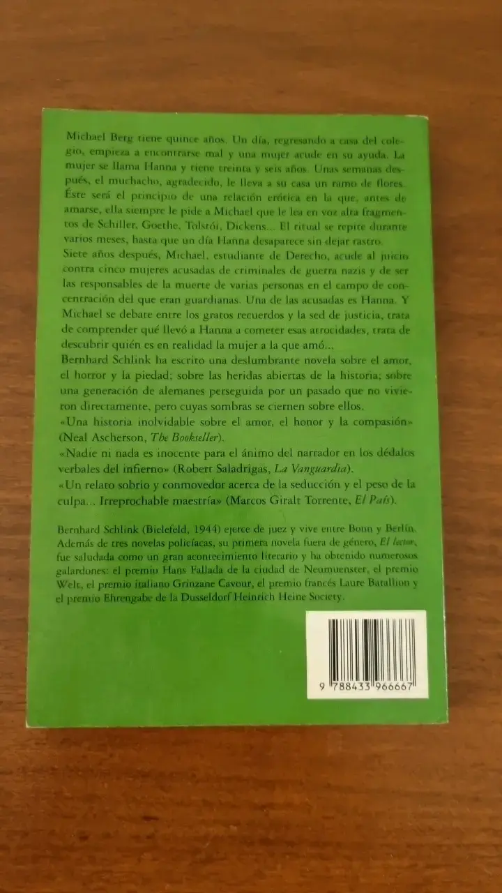Libro 'El lector' de Bernhard Schlink - 2