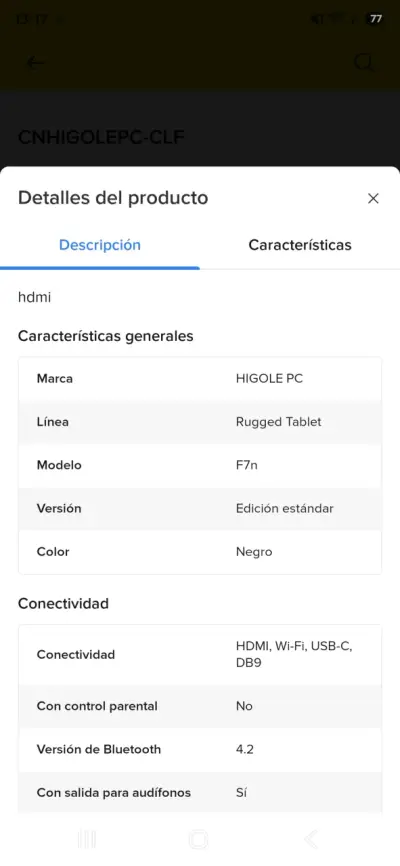 Tablet Rugged HIGOLE PC F7n Negra - miniatura 1