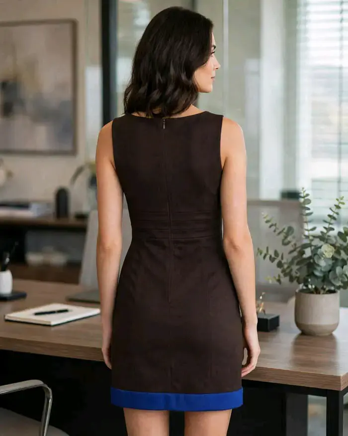 Vestido sin mangas negro con detalle azul - 2