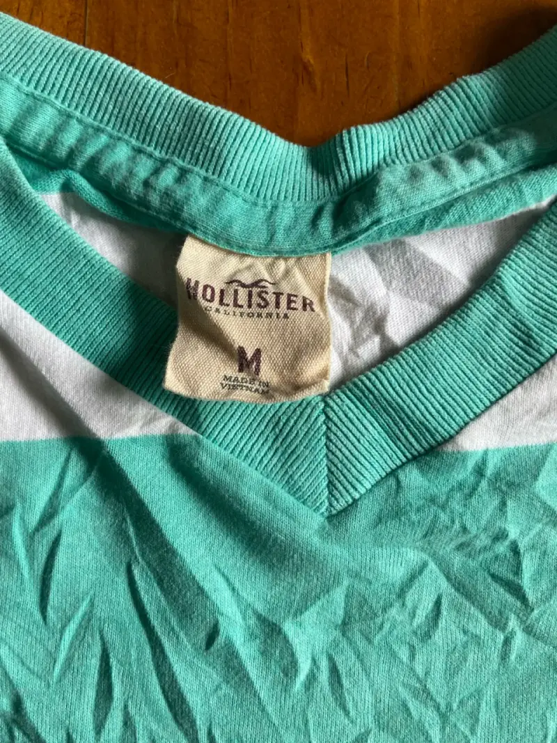 Polera a rayas verde y blanca Hollister - 3