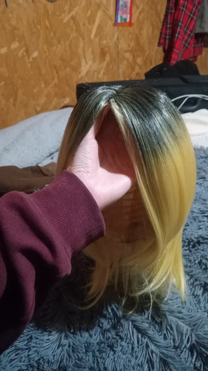 Peluca bicolor larga morada y rubia - 5