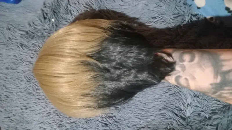 Peluca bicolor larga morada y rubia - 6