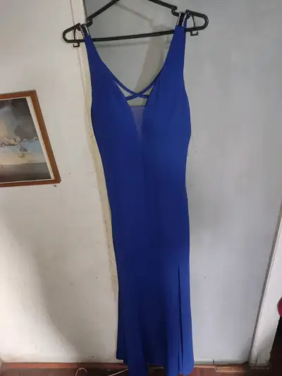 Vestido largo azul con escote profundo - miniatura 4