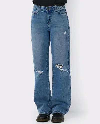 Jeans anchos de mezclilla azul desgastados - miniatura 1