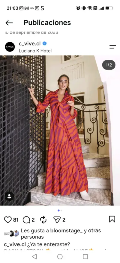 Vestido largo rojo con estampado de rayas - miniatura 2