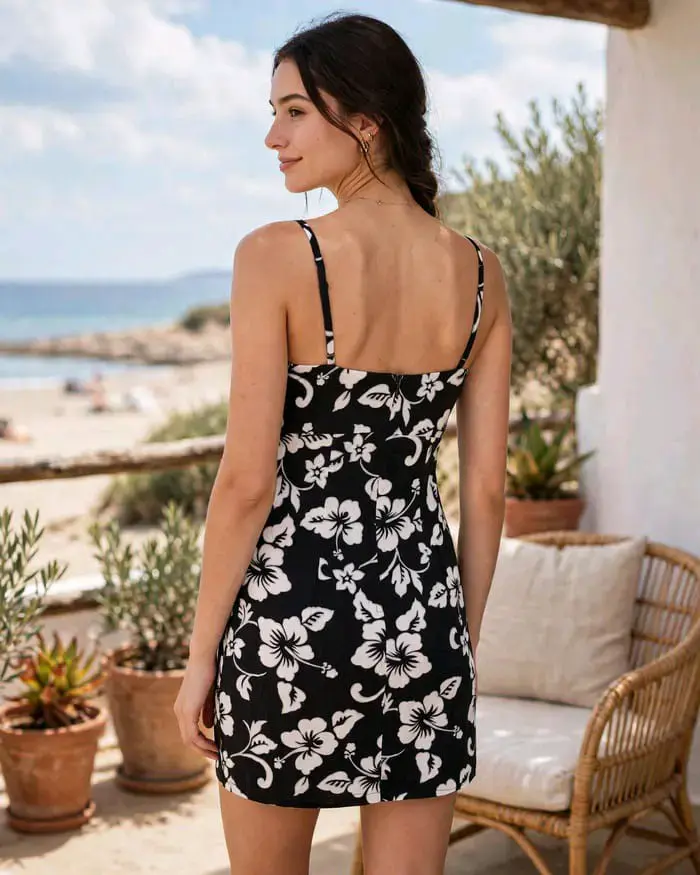 Vestido corto floral negro y blanco - 2