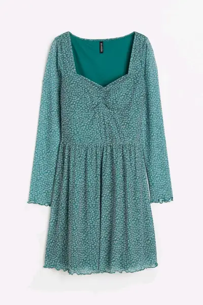 Vestido verde floral con mangas largas - miniatura 1