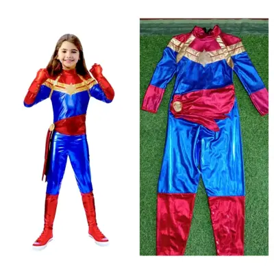 Disfraz de superheroína para niña en azul y rojo - miniatura 1