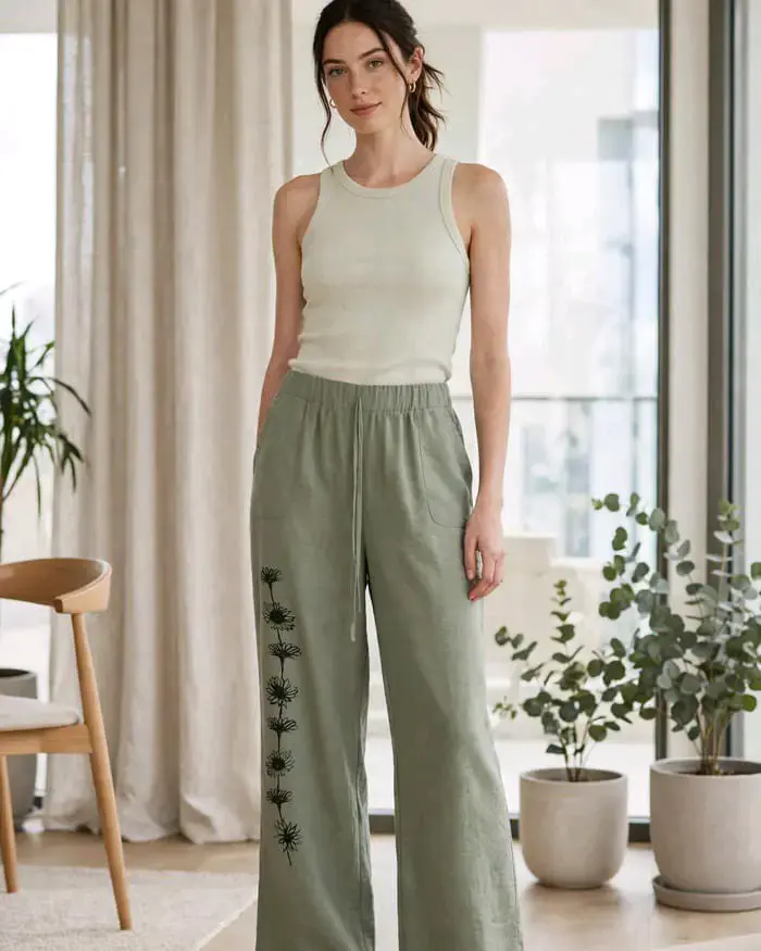 Palazzo de lino con estampado floral - 1