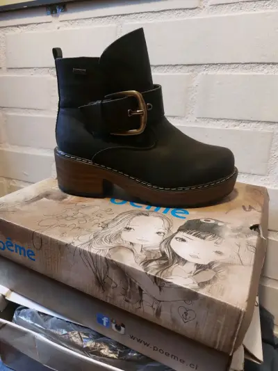 Botines de cuero negro Poême con hebilla - miniatura 5