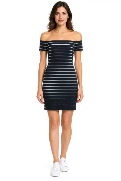 Vestido ajustado a rayas negro - miniatura 1