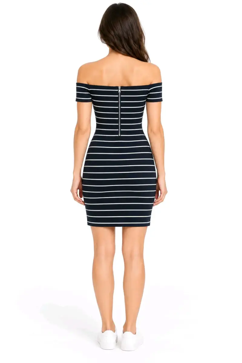 Vestido ajustado a rayas negro - 2