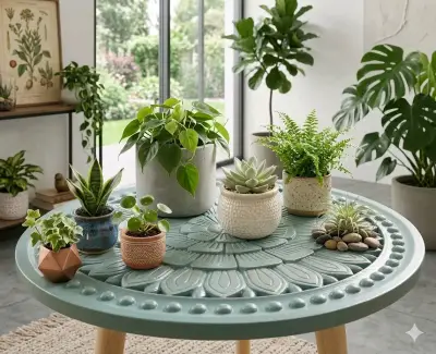 Mesa auxiliar redonda de diseño floral - miniatura 1
