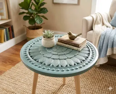 Mesa auxiliar redonda de diseño floral - miniatura 4